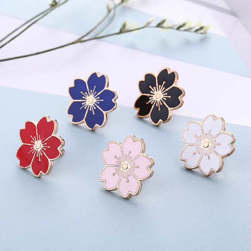 Cherry Blossoms Flower Aestheticism Enamel Brooch Collar Pin Drip Oil Badge wi