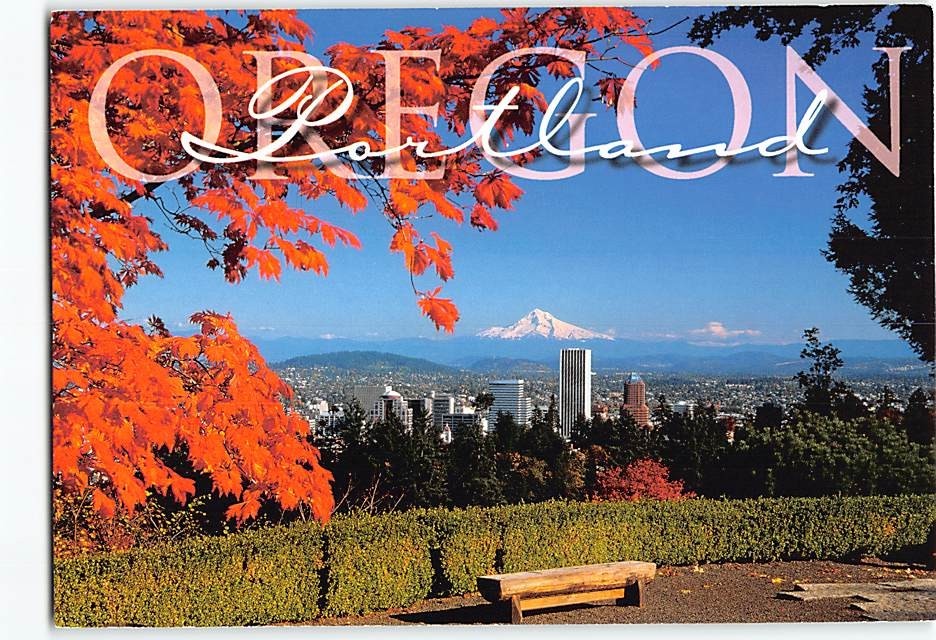 Postcard Mt. Hood & City Skyline Portland Oregon USA