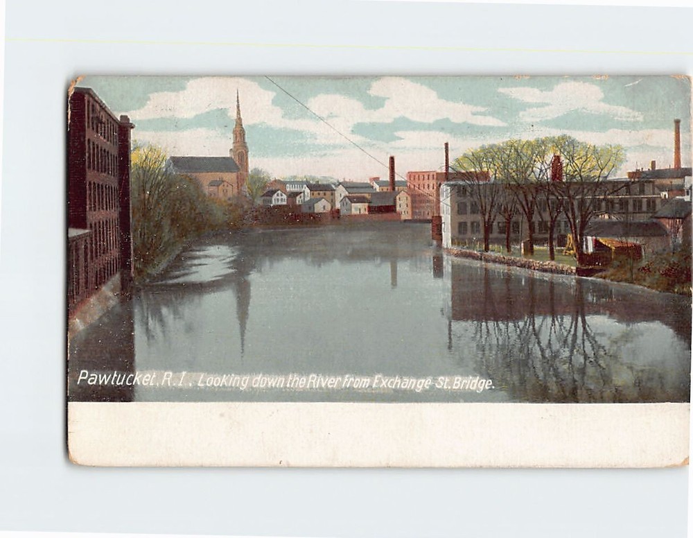 Postcard Looking Down the River from Exchange St. Bridge Pawtucket Rhode Island