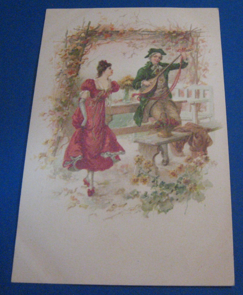 Antique Postcard Cute Couple Colorful Historic Scrapbooking Crafts