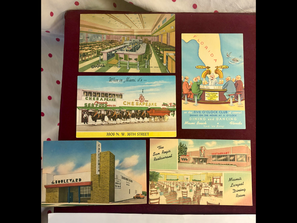 LOT 5 Art Deco-Midcentury MIAMI & MIAMI BEACH FL Restaurant LINEN ADV POSTCARDS