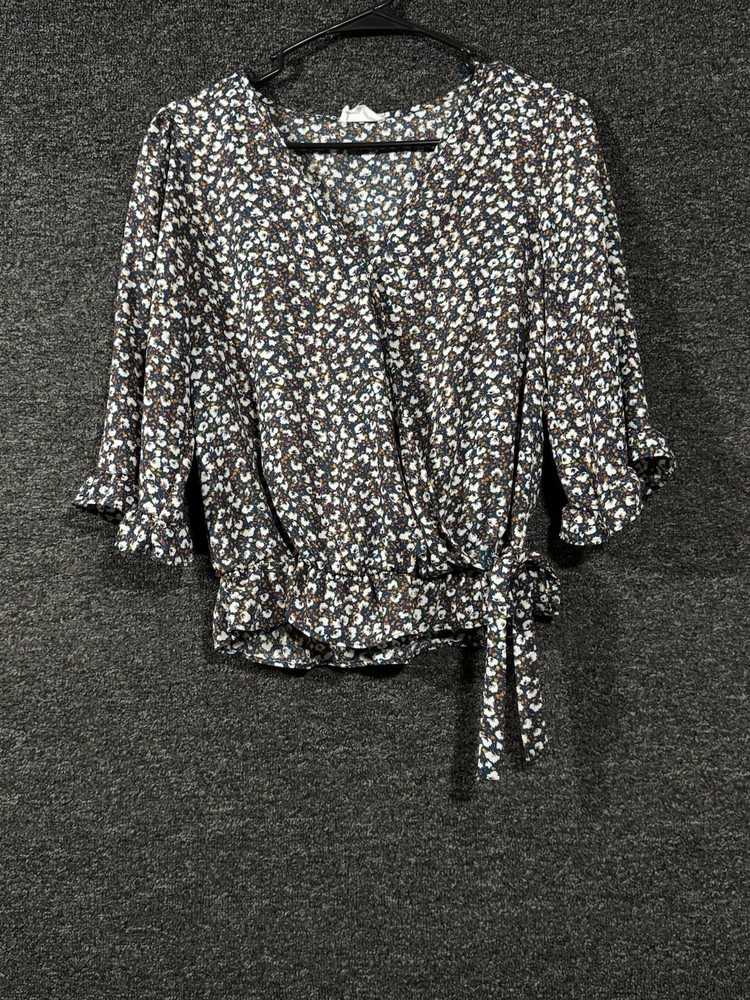 Sienna Sky Womens Crepe Floral V-Neck Blouse Top 3/4 Sleeve Size S