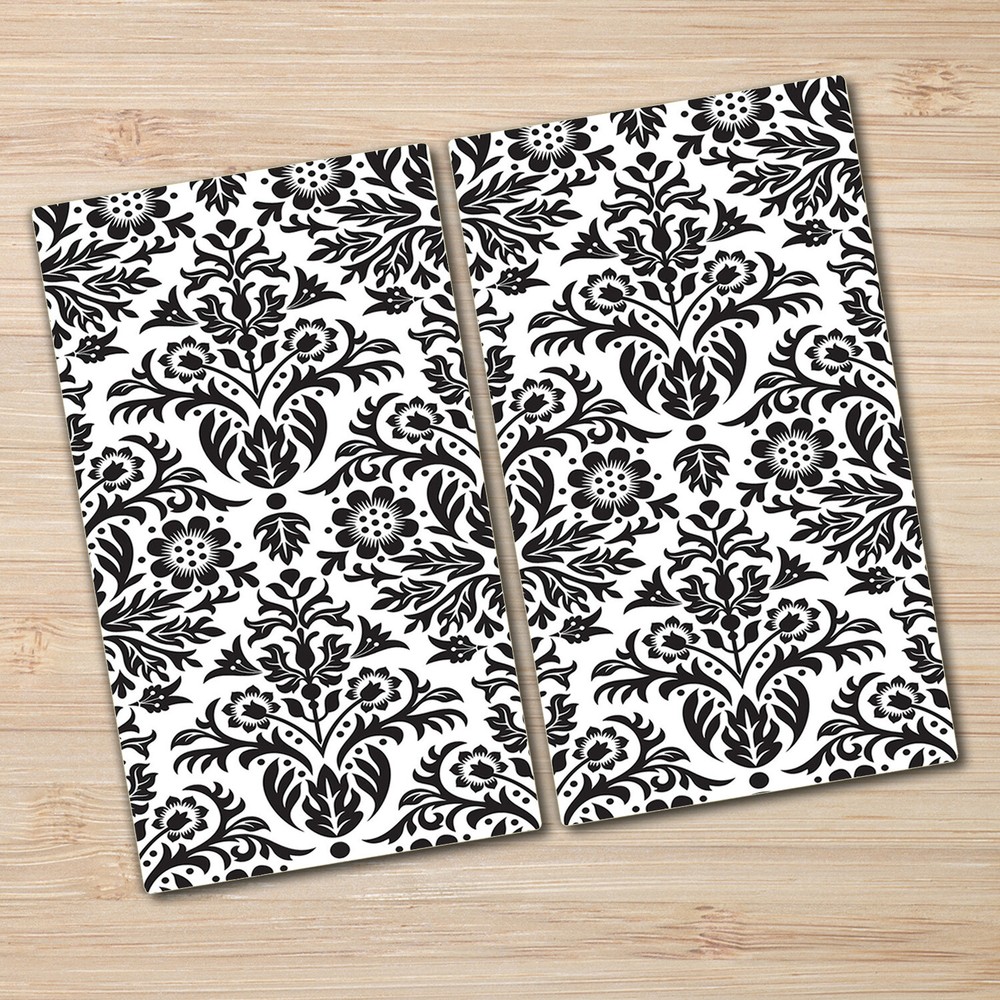 Glass Chopping Board Utensil Board Damask Floral black and white large 2x30x52