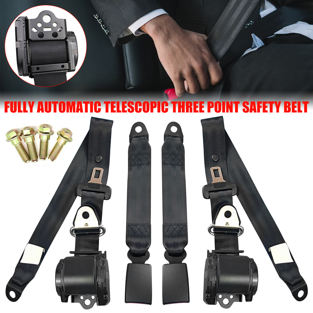 2Set Retractable 3 Point Safety Seat Belt Straps Car Vehicle Adjustable Belt Kit