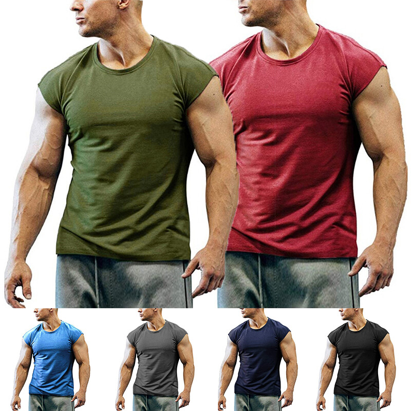 Mens Fitted Tank Tops Ribbed Shirts Muscle Sleeveless Gym Beach Undershirts NE