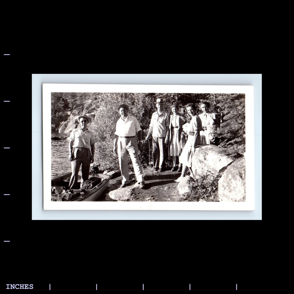 Old Vintage Photo MEN WOMEN BOAT ON LAKE