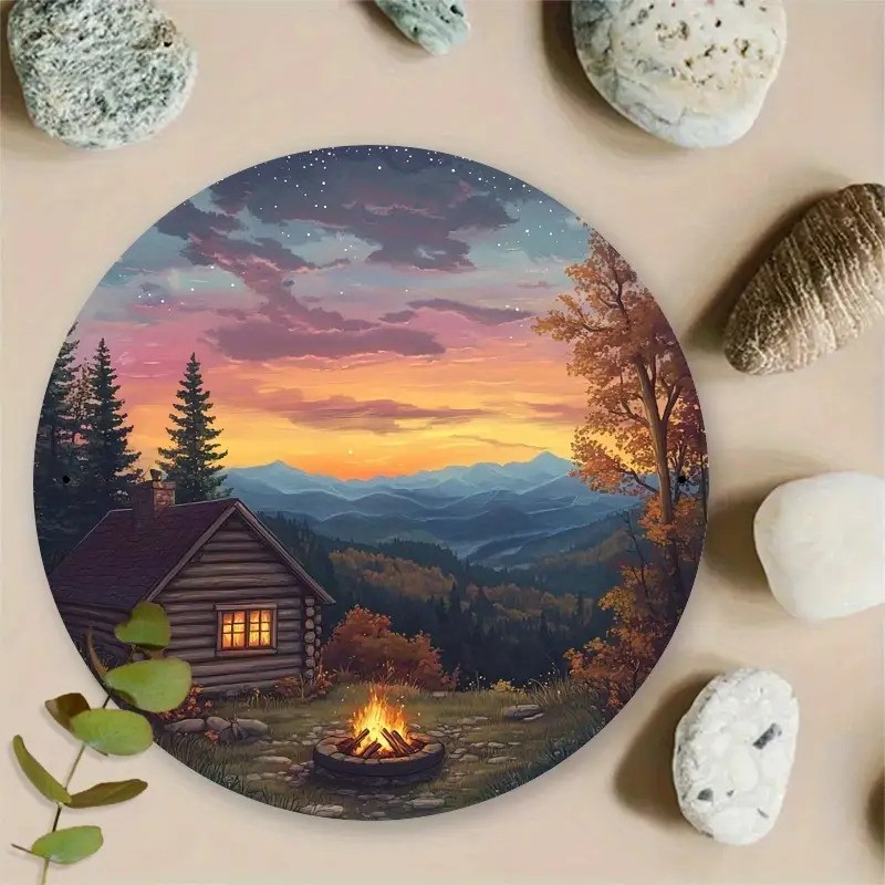 Vintage Sunset Mountain House Rustic Cabin Metal Wall Decor