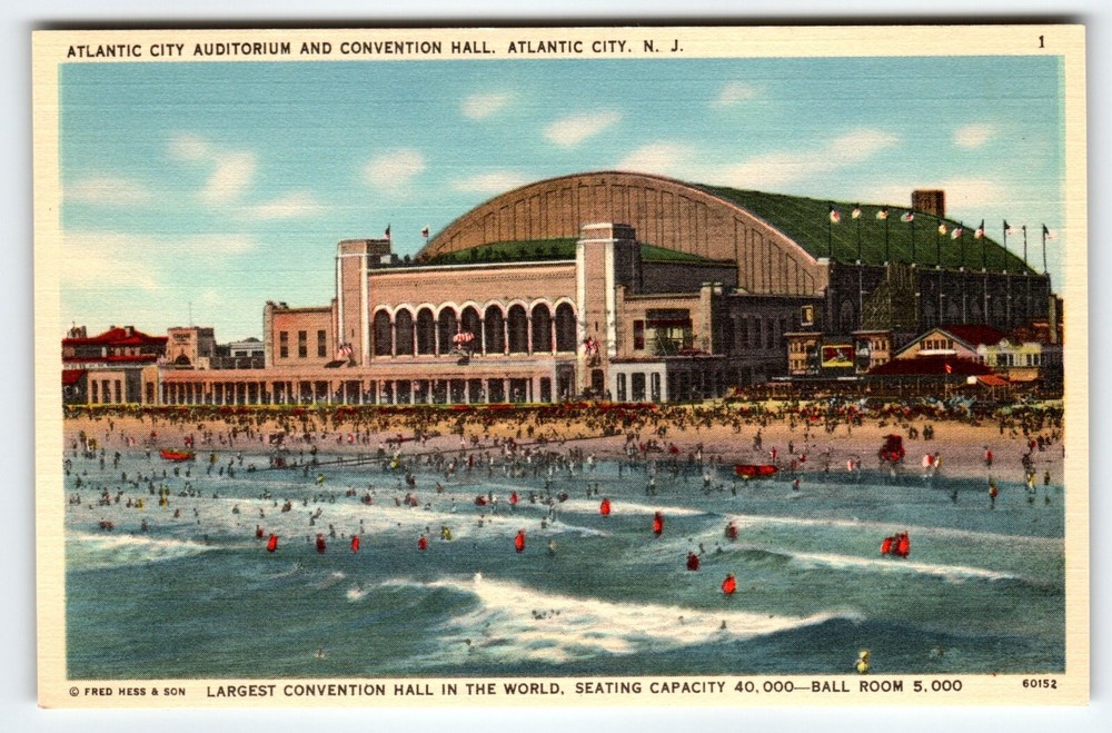 Atlantic City NJ Postcard Convention Hall Beach Ocean New Jersey Linen Tichnor