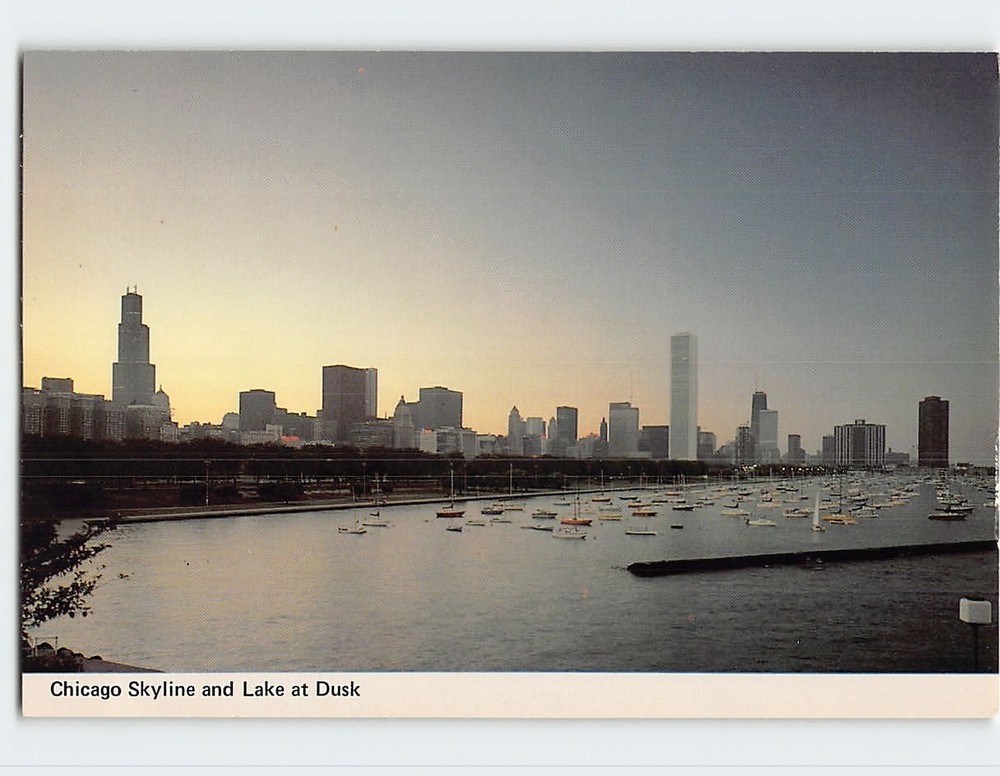 Postcard Chicago Skyline and Lake at Dusk Chicago Illinois USA