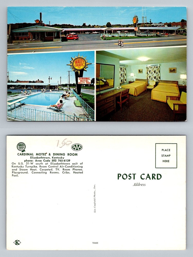 Elizabethtown, KY-Kentucky, Cardinal Motel & Dining Room Vintage Postcard