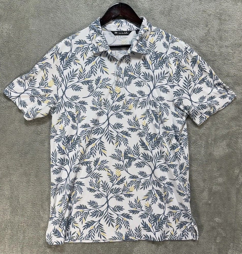 Travis Mathew Shirt Men’s L White/Floral Golf Hawaiian Polo