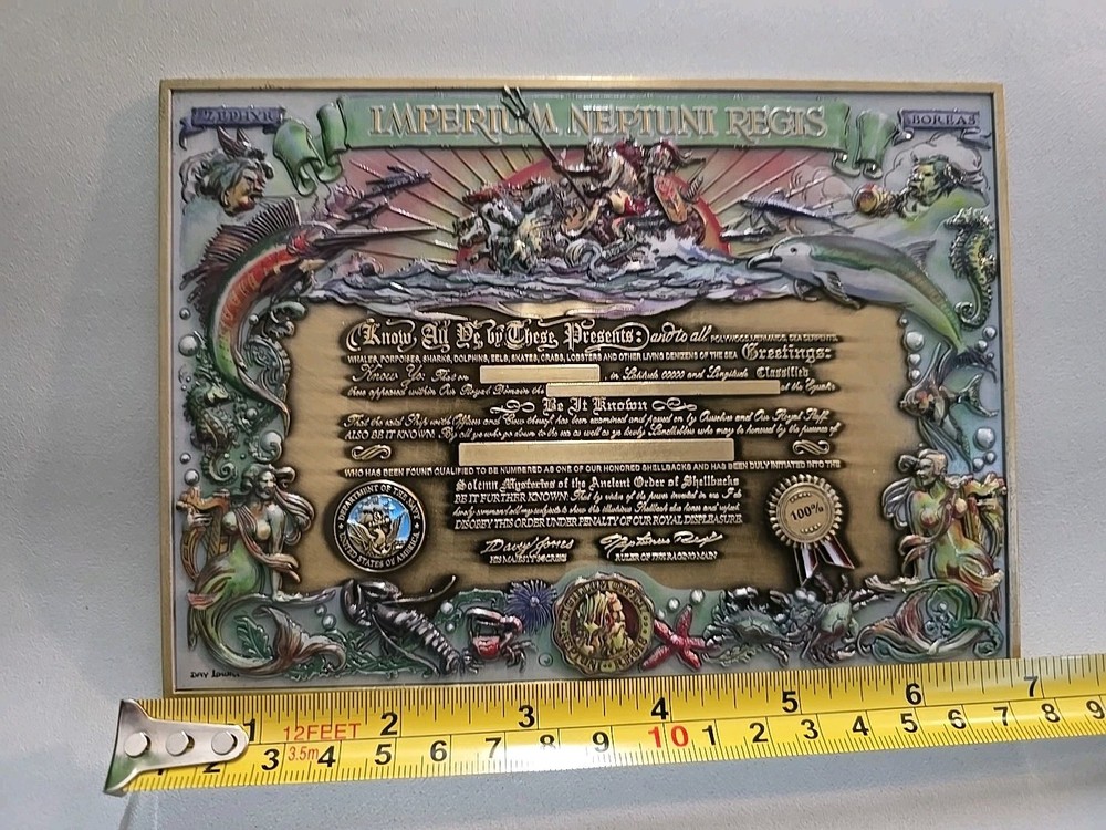 7x5 Golden USN Shellback Challenge Coin with Certificate