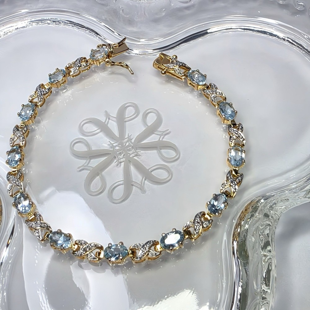 Vintage Ross Simons  XO Bracelet. Sky Blue Topaz  18k Gold Over 925 Silver  7