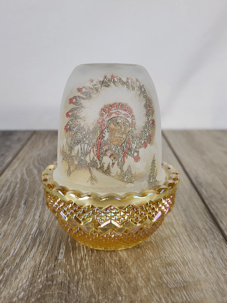 Marigold Carnival Satin Glass Native American Fairy Lamp - 4