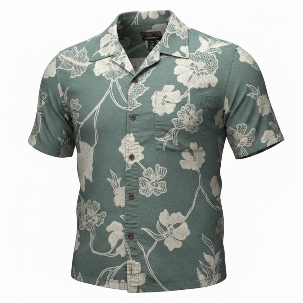 Patagonia Vintage Pataloha Camp Shirt Mens M Hawaiian Print Loop Collar Green