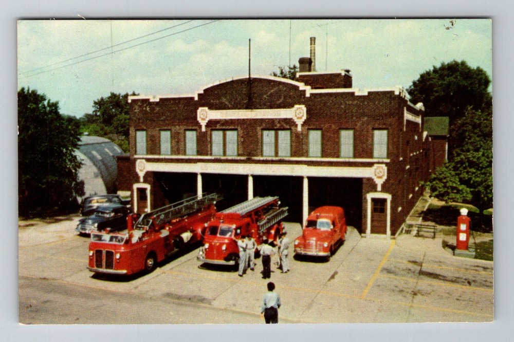 Logansport, IN-Indiana, Central Fire Station Fire Trucks Vintage Postcard