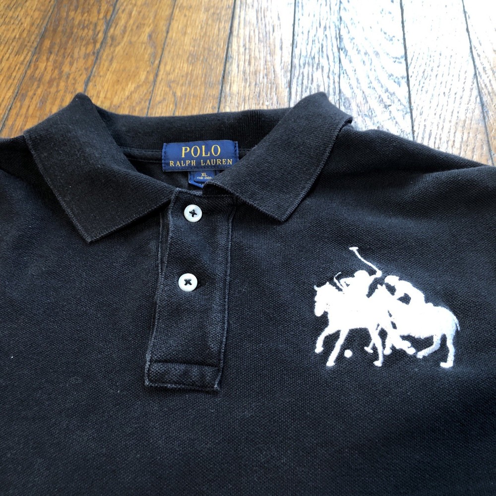 Polo Ralph Lauren Big Pony Long Sleeve Rugby Polo Shirt Boys XL 18-20 Black Mesh