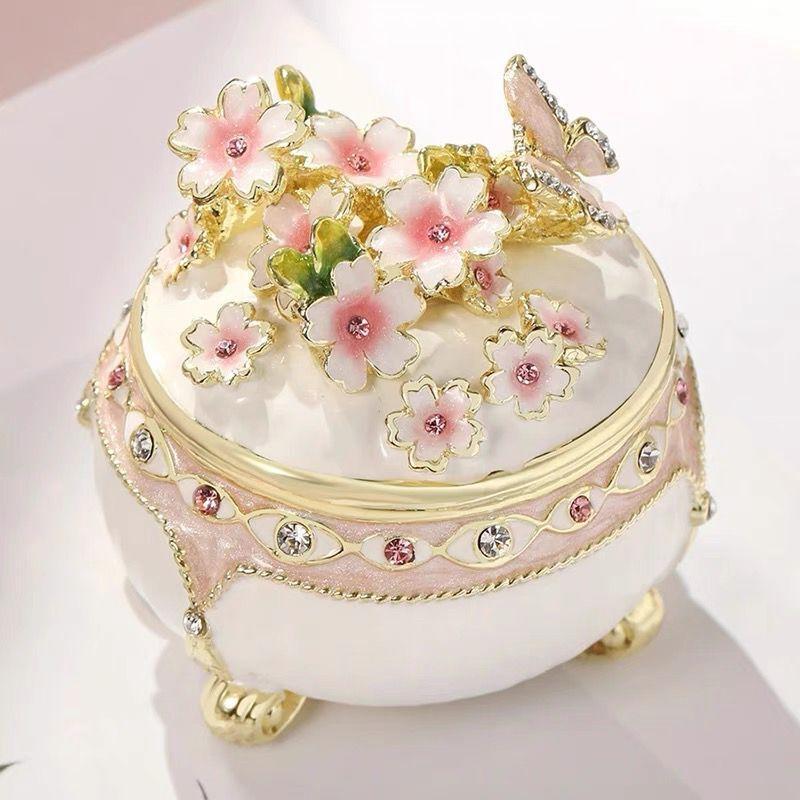 Jewelry Box Metal Multicolor Blossom Small Enameled Romantic Carved Novelty Gift