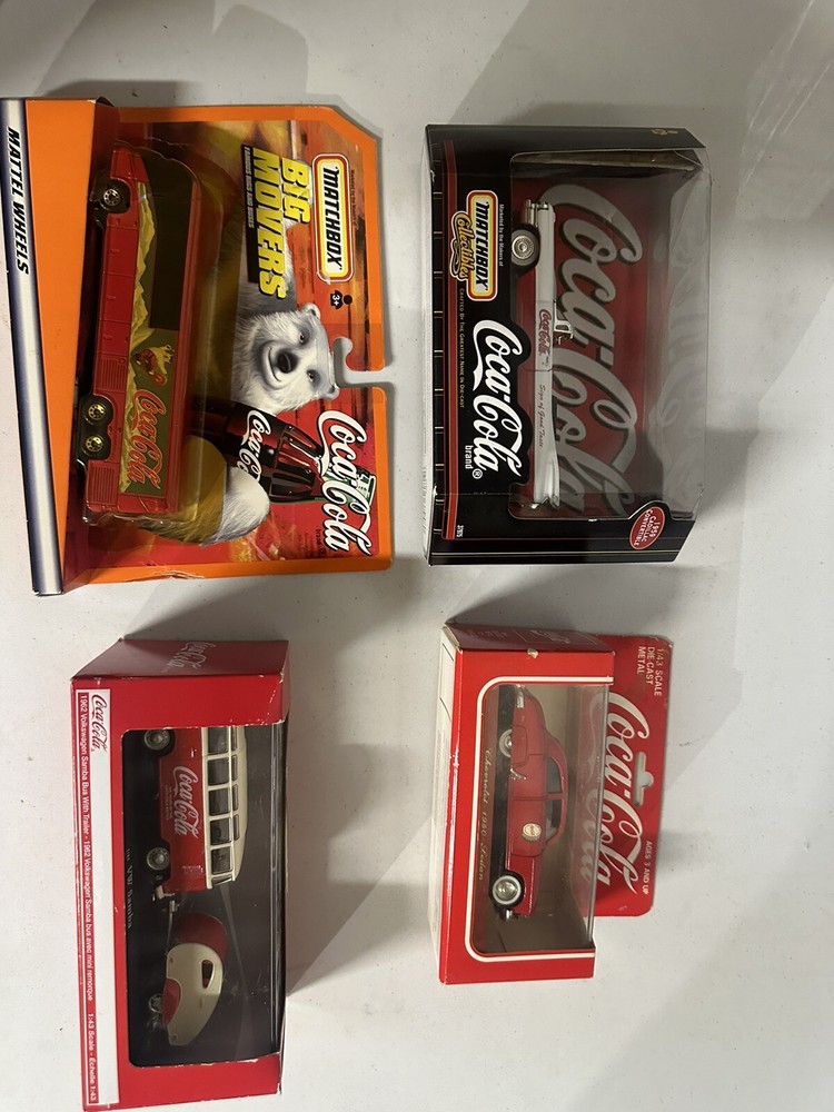New In Box! Coca Cola Lot Of 4 Cars Collectibles ,  Samba Bus, Matchboxs