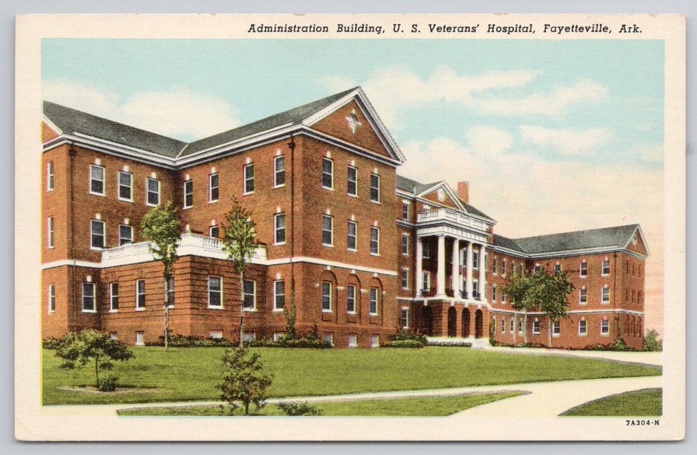 Fayetteville AR US Veterans Hospital Administration Building Linen Postcard