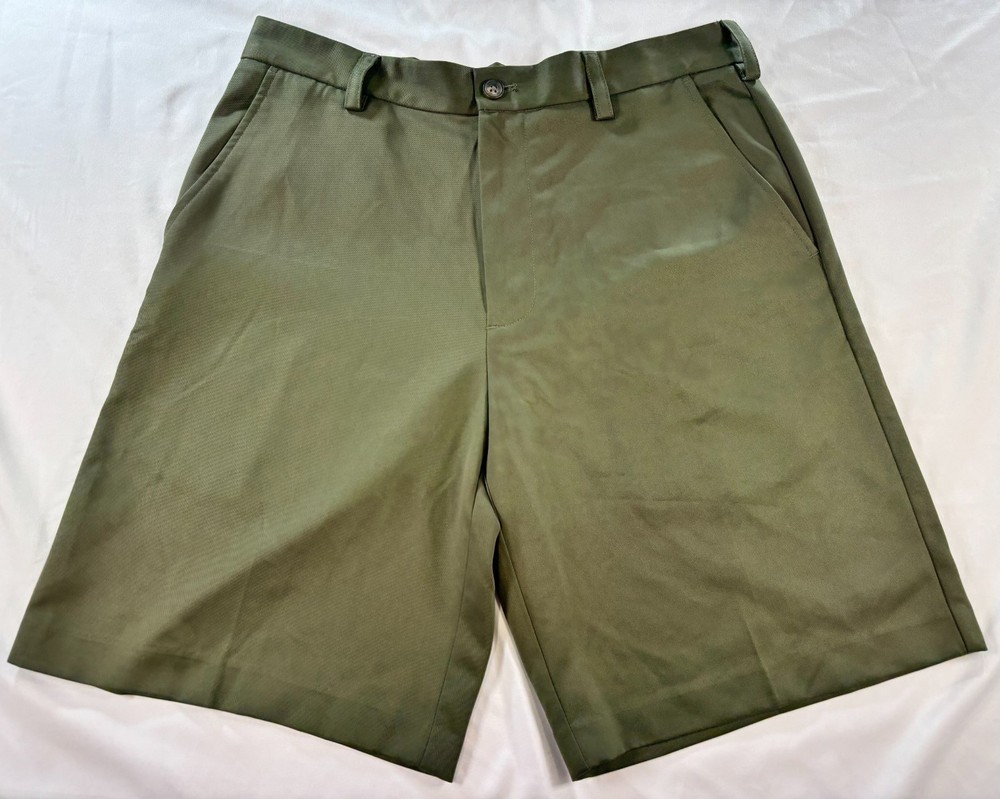 Izod Golf Shorts Sz 32 Flat Front Classic Fit Stretch Green Chino 10