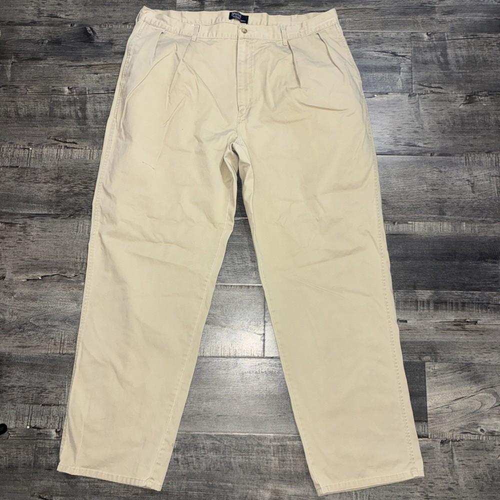Vintage Polo Ralph Lauren Pants Men 42x34 Khaki Made in USA Baggy Chinos 1980s