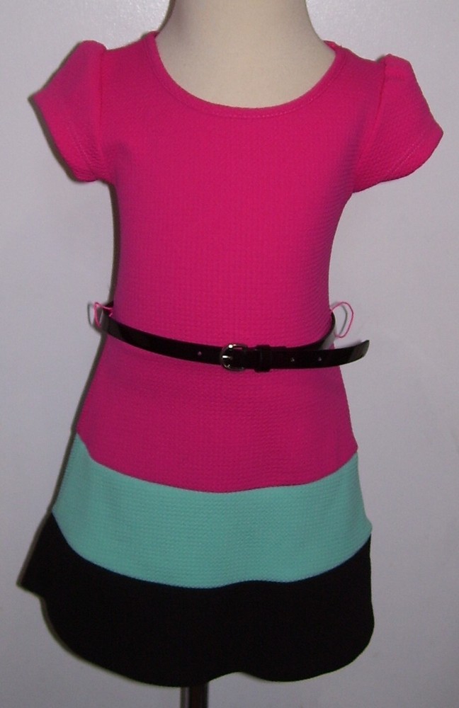 Girls 2 Heart Princess 2 Pc Pink Green Black Short Sleeve Dress and Belt Size 4