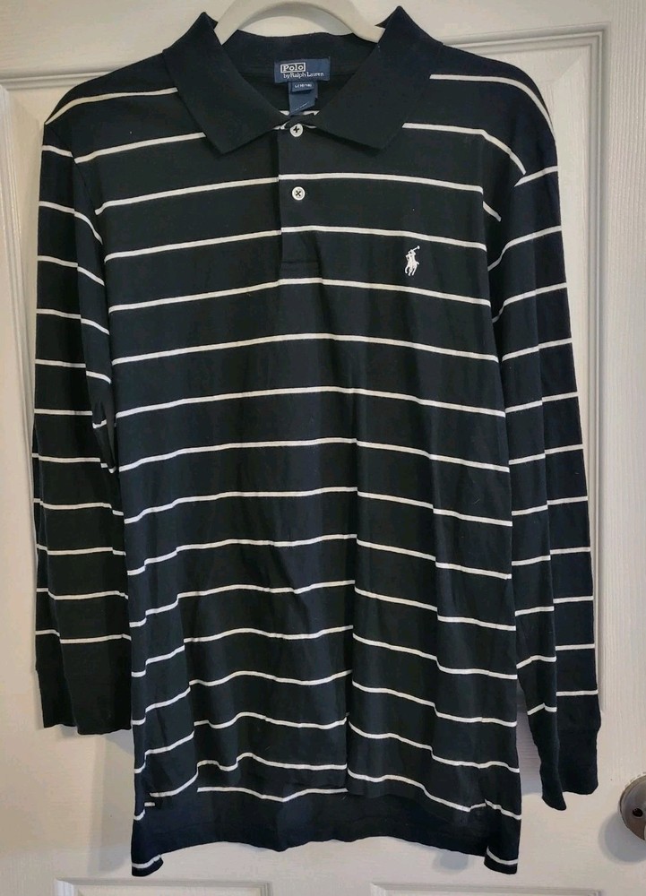 Polo Ralph Lauren Boy's Blue White Striped Long Sleeve Rugby Shirt Size L 16-18
