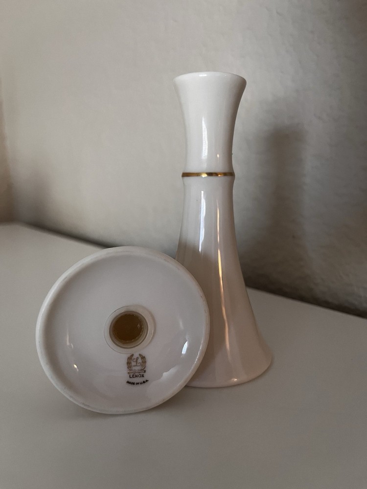 Lenox White Porcelain Candle Holders with Gold Trim, Set of 2