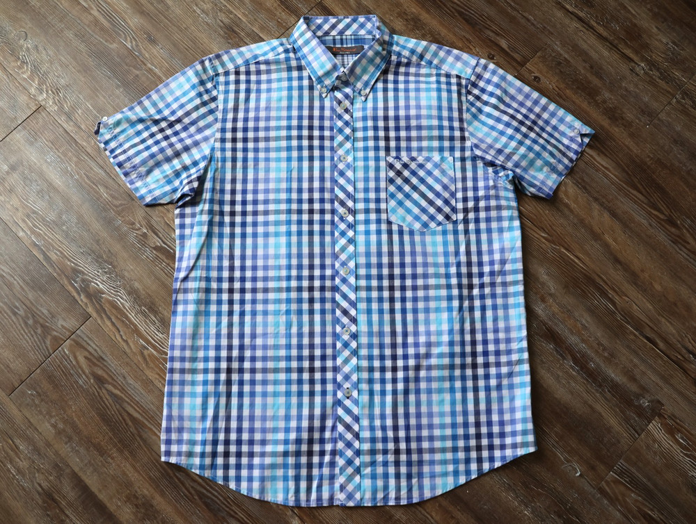 Ben Sherman Mens XL Blue Plaid Button Down Short Sleeve Shirt Mod Fit