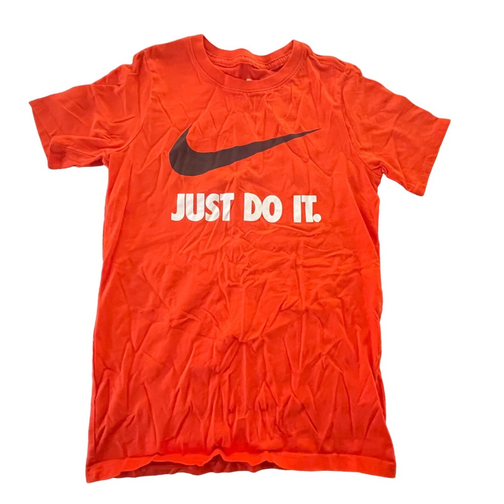 Nike Youth Kids Short Sleeve Swoosh Orange Graphic T-Shirt Size M