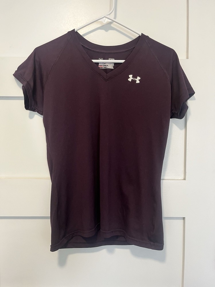 Under Armour HeatGear Women's Dark Purple V-Neck Semi-Fitted T-Shirt S