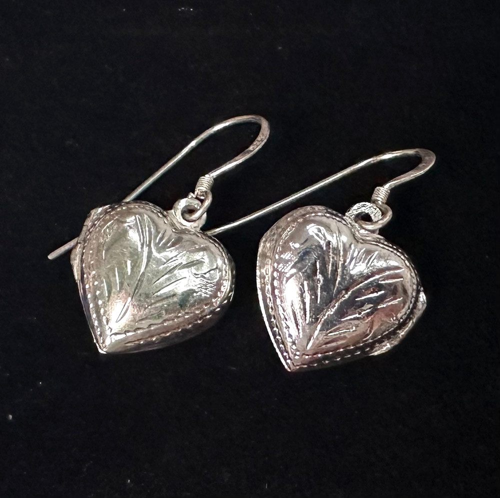 Vtg Puff Hearts Open Earrings MARKED NF 925 Sterling Silver Jewelry Lot I