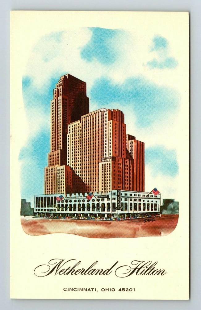 Cincinnati OH-Ohio, Netherland Hilton, Outside Scenic View, Vintage Postcard