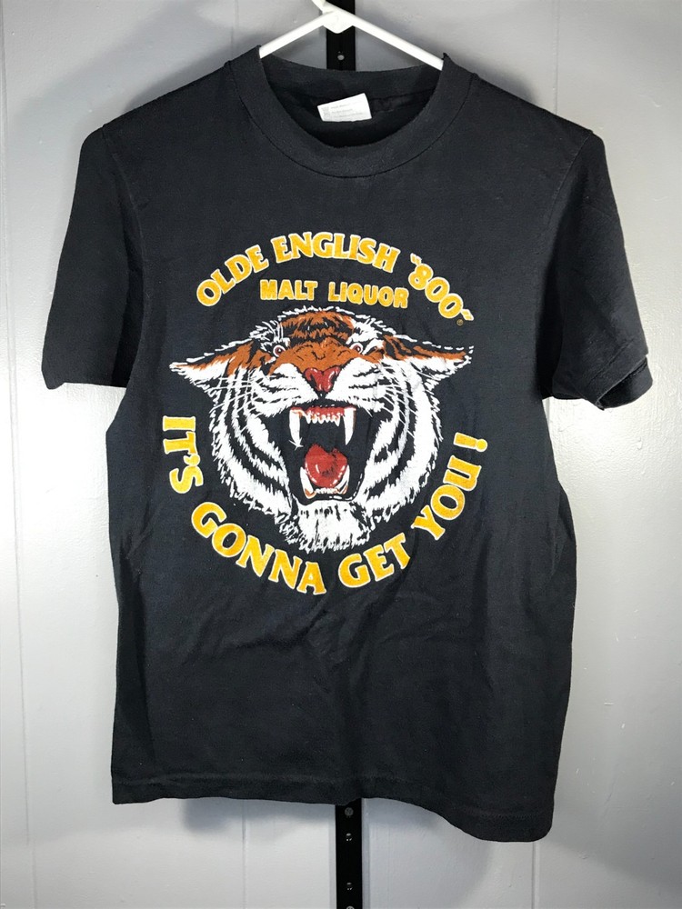 Vintage 80s Olde English Brand “800” Malt-Liquor Beer Tiger T-shirt mens MD