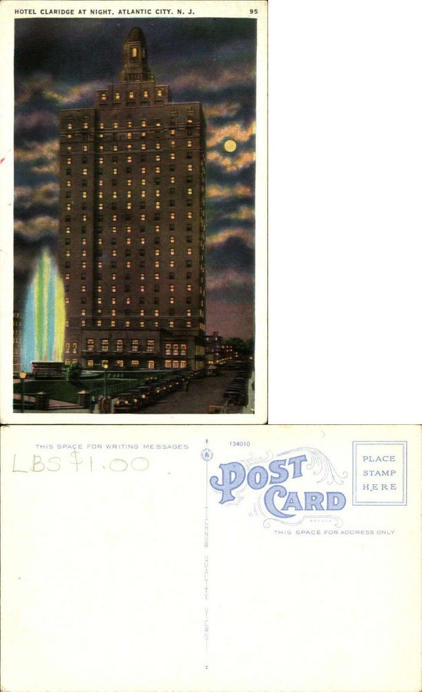 Hotel Claridge night scene Atlantic City New Jersey NJ 1930s