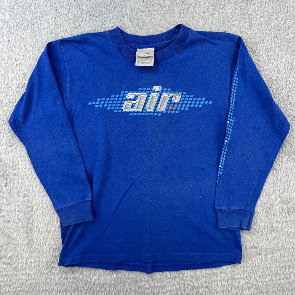 Vintage Nike shirt boys nedium blue long sleeve air graphic logo 90s y2k