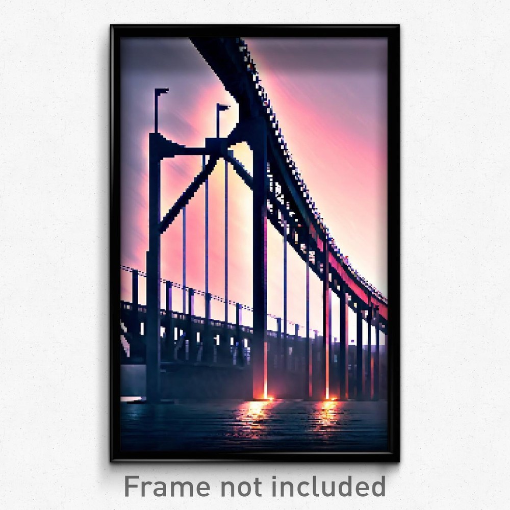 Pixel Art Poster - Agitated Bridge (8 Bit Psychedelic Trippy Video Game Print)