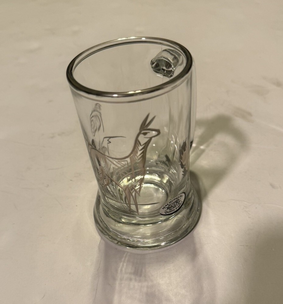 Machupicchu Artisan Silver 10 Oz Engraved Glass Mug Handcrafted in Peru