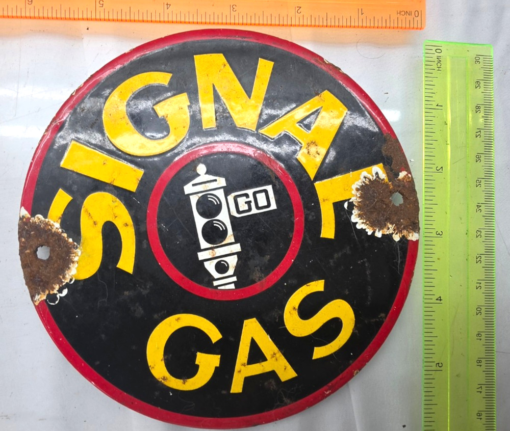 SIGNAL GAS Vintage Gasoline Pump Sign Motor Oil Gas Pump Porcelain Sign 6