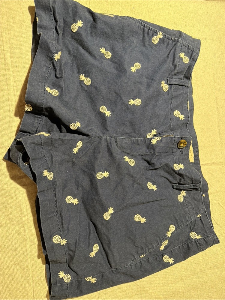 Women's Size 14 by Loft Navy Blue Twill Shorts 4”. Embroidered Pineapple Design