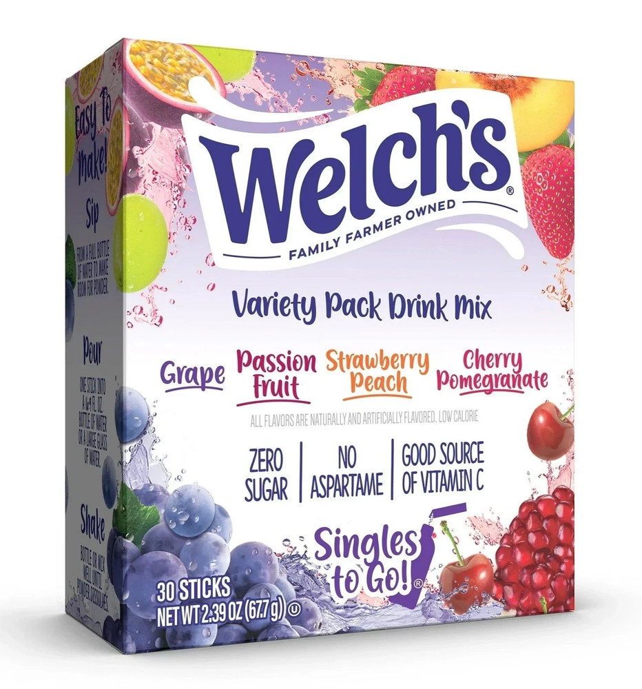 Welch's Zero Sugar Variety Pack Singles to Go Powdered Drink Mix, Grape