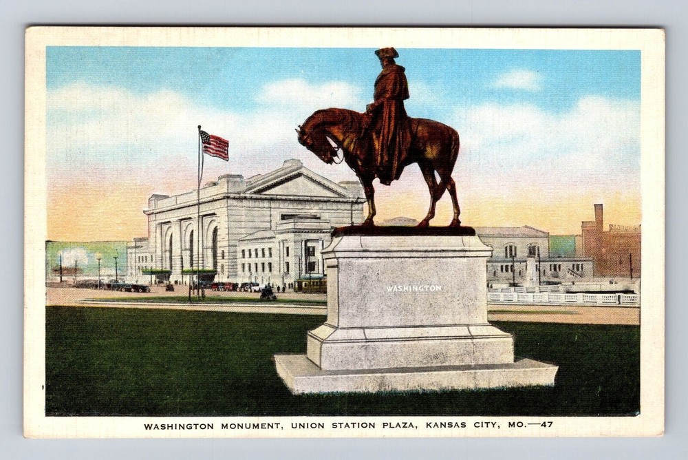 Kansas City MO-Missouri, Union Station Plaza Washington Mon Vintage Postcard