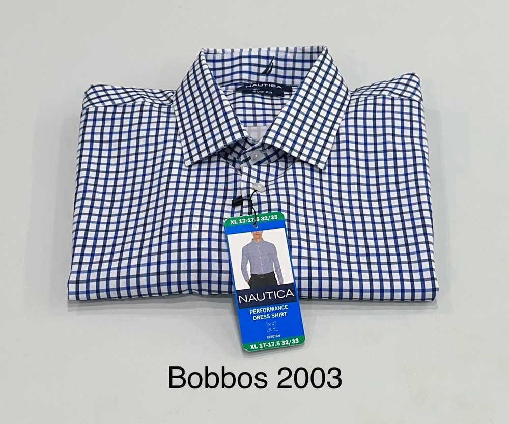 Nautica Men's Performance Slim Fit Dress Shirt, Blue, XL (17-17.5, 32/33)