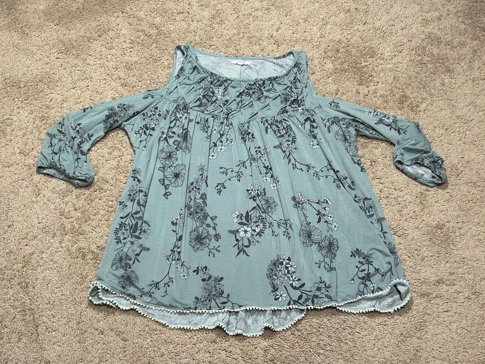 Maurices Womens Shirt Plus Size 1 Multicolor Floral Print Cold Shoulder Flowy