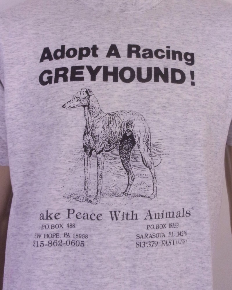 vintage 80s 90s Adopt A Racing Greyhound T-Shirt Dog USA single stitch L