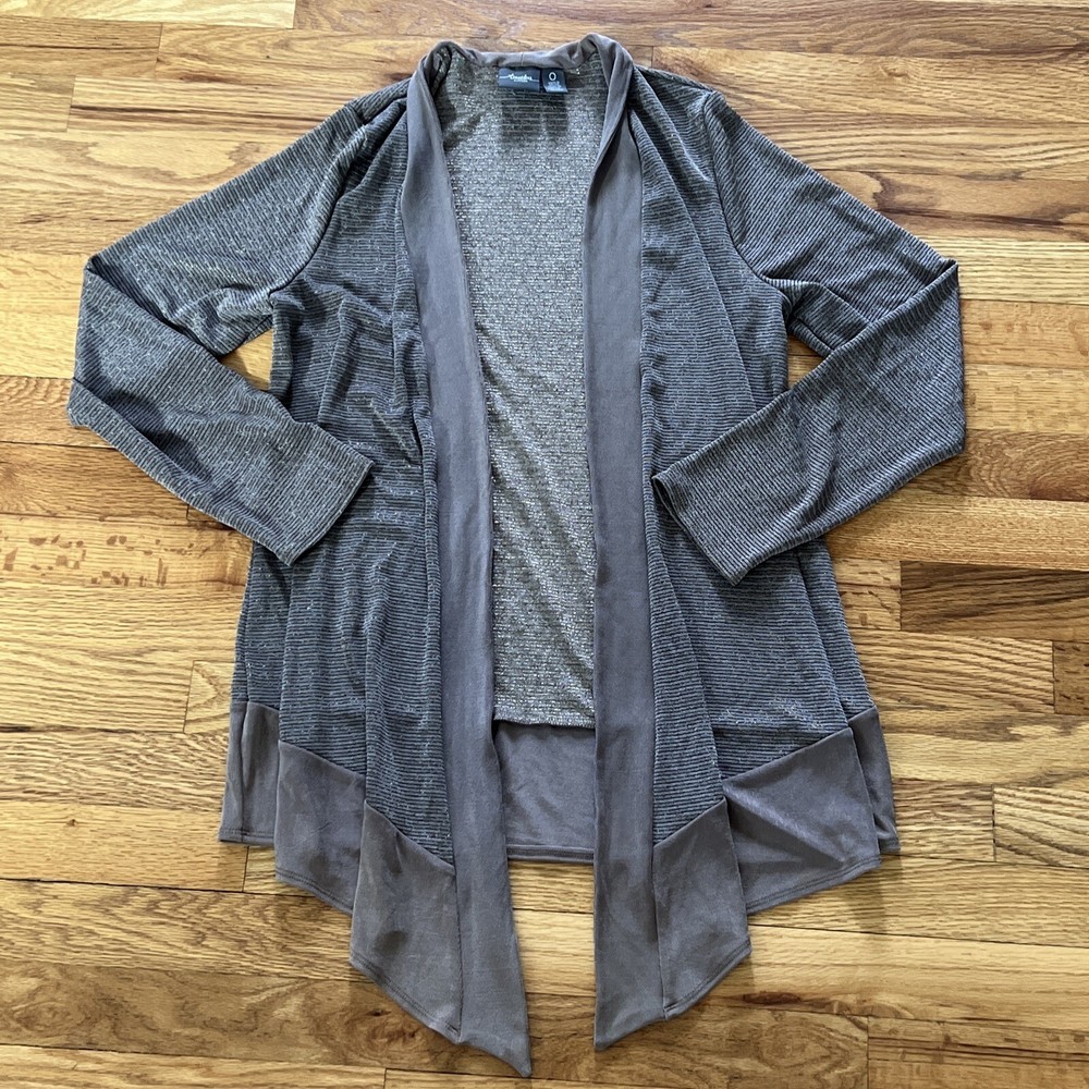 Chicos Size 0 Small Travelers Collection Open Front Cardigan Metallic copper