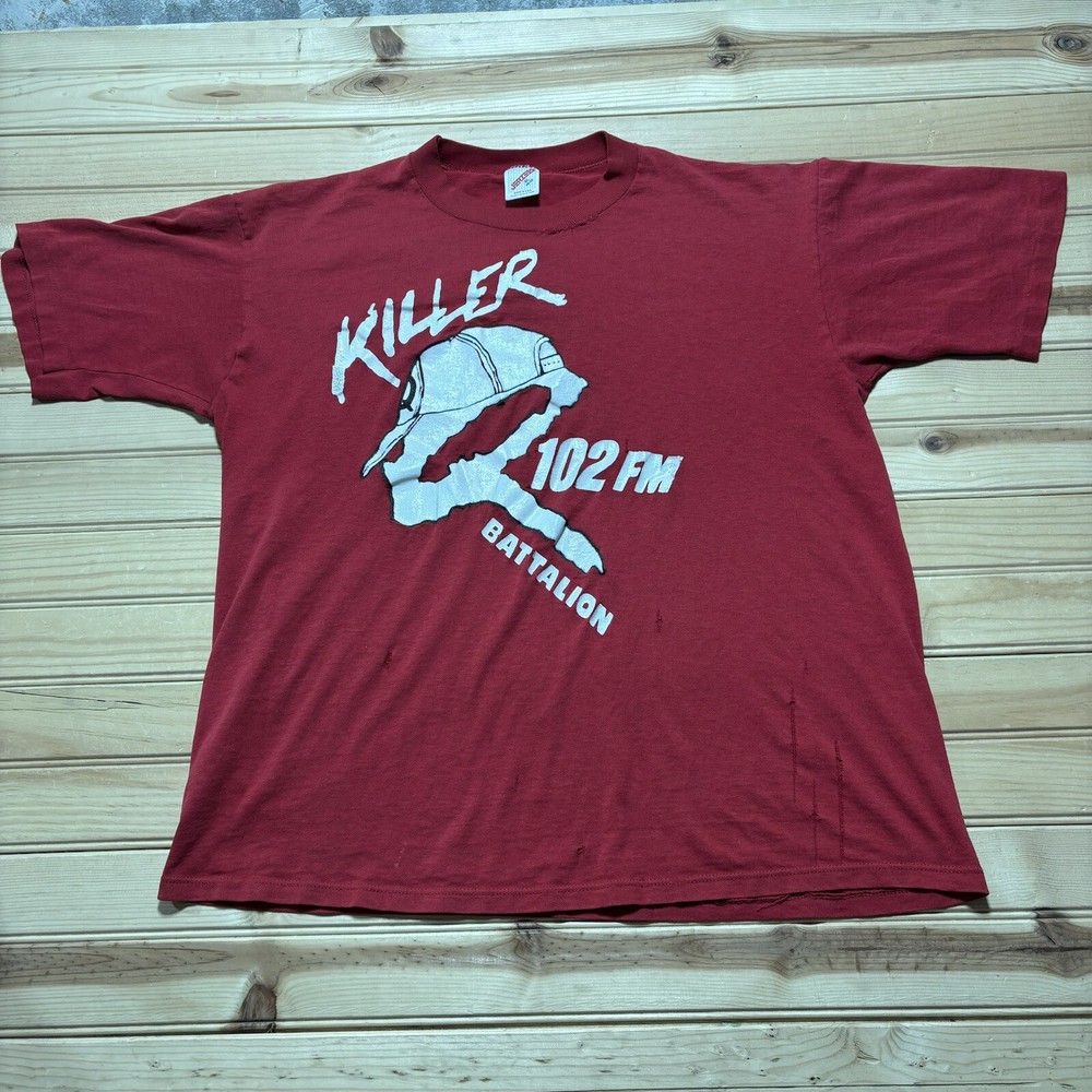 Vintage 80s 102 FM Radio Station Promo Killer Battalion Single Stitch Shirt - XL