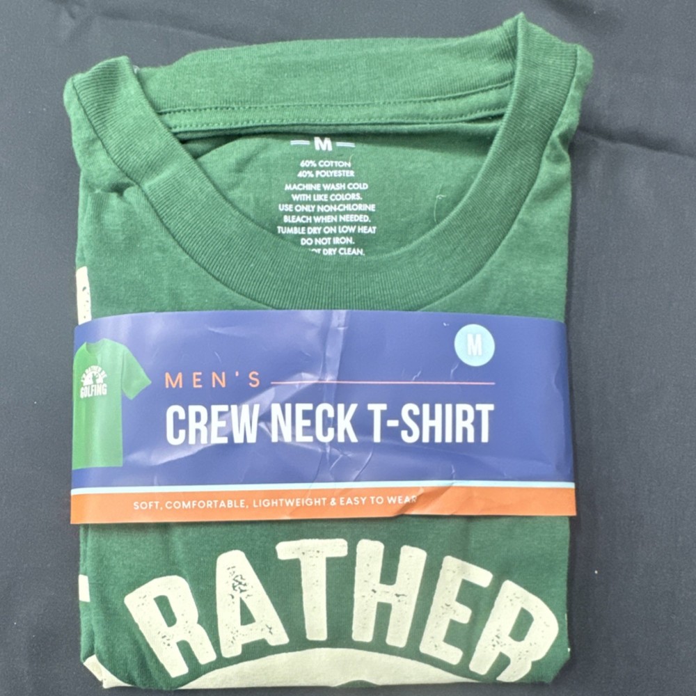 Green Crew Neck Graphic Golf T-Shirt 'I'd Rather Be Golfing' M Short Sleeve