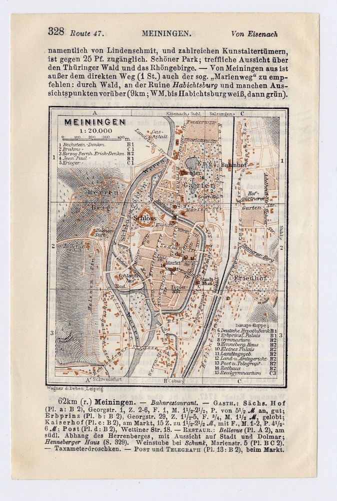1911 Original Antique Map Of Meiningen Thuringia Thüringen / Germany
